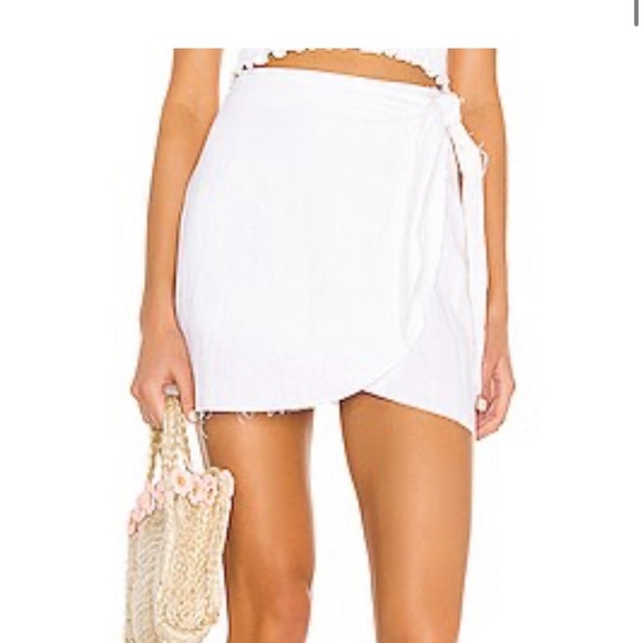 Show Me Your MuMu Iva Wrap Skirt in White Linen Blend L - Picture 2 of 10